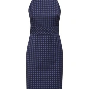Banana Republic blue plaid check high neck dress